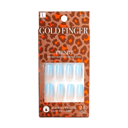 Kiss Gold Finger Full Cover Nails Gel Glam Ready to Wear Gel Manicure Long Nails, Glue Included