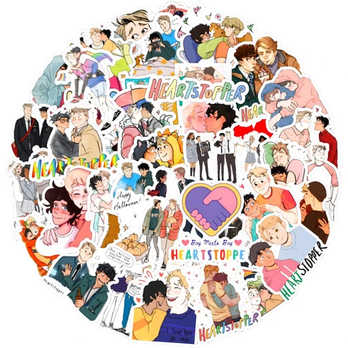 DAFAFA Heartstopper Stickers [104Pack], BL Comics Heartstopper Stickers Gay Love Vinyl Stickers Decals for Laptop Water Bottle Bumper Luggage Computer Skateboard Snowboard. Gift for Kids Girls Teens