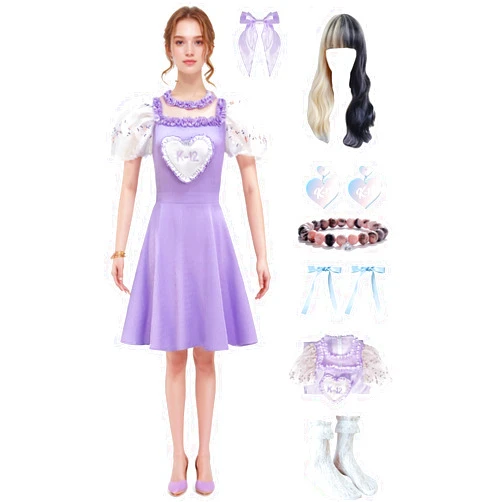 Goesoiz Womens K-12 Dress Melanie K12 Costume Puff Sleeve Purple Dress with K12 Bracelets Accessories Outfits for Halloween
