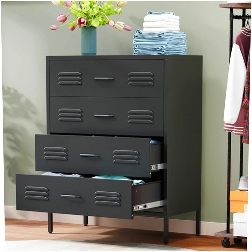 LCAOPC Black Metal 4 Drawer Dresser for Bedroom, Chest of Drawers for Closet, Bedroom Dressers with Drawers, Metal Dressers & Chests of Drawers for Office, Bedroom, Living Room and Entryway