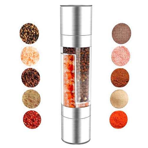 KINTEGOOD 2 in 1 Stainless Steel Salt and Pepper Grinder Set, Double Head Salt and Pepper Grinder, Manual Salt and Pepper Mill Grinder Salt Grinder Refillable, Sea Salt Grinder Salt Pepper Grinder