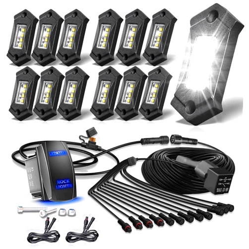 LEDKITO R3 White LED Rock Lights Kits with Rocker Switch Wire Harness 12PCS Super Bright Pure White Under Glow Lights Trail TRAI Rig Lights High Power for Trucks Off Road RZR SUV ATV UTV