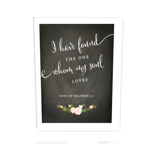 Andaz Press Biblical Wedding Love Quote Wall Art, Chalkboard Floral Roses Print Poster, 8.5x11-inch, I Have Found the One Whom My Soul Loves, Song of Solomon, Christmas Gift, 1-Pack