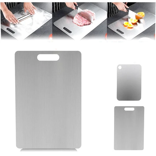 DqsWko Titanium Cutting Boards - Pure Titanium Cutting Boards for Kitchen, Taima Titanium Cutting Board -Cutting Edge Hygiene & Durability Titanium Cutting Mat From ​(15.3 * 11IN), Small, Silver