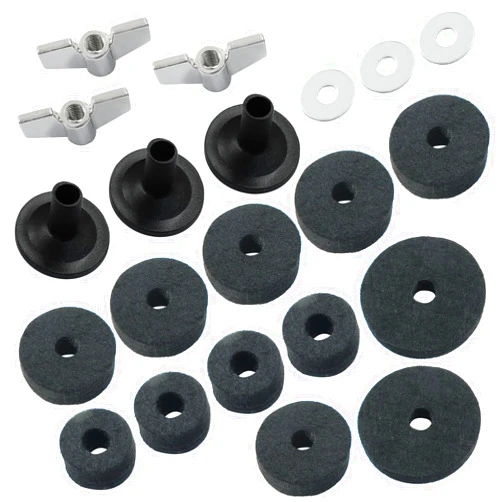 Piutouyar 21 Pcs Black Cymbal Replacement Accessories Set, Cymbal Stand Felts Hi-Hat Cup Felt Hi-Hat Clutch Felt with Cymbal Sleeves with Base, Wing Nuts, Cymbal Washer