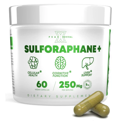 Peak Revival-X 5000mcg of Real Lab-Verified Sulforaphane Supplement - Broccoli Seed Extract 250mg Supplements - Promotes Cognitive Function, Liver & Cellular Support - 60 Vegan Capsules/Pills