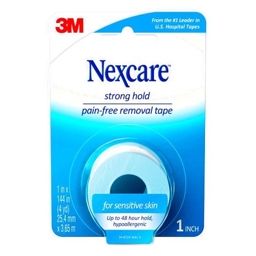 Nexcare Strong Hold Pain-Free Removal Tape, Silicone Adhesive, Secures Dressing and Lifts Away Cleanly - 1 In x 4 Yds, 1 Roll of Tape