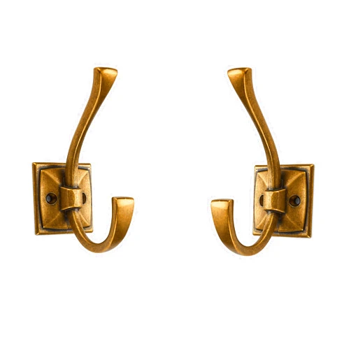 ZAUYX Large Wall Hooks 5 Pack Antique Brass Coat Hooks Hardware Towel Hooks for Hanging Coats 4.35 Inch Double Robe Hooks Wall Mounted with Screws for Key, Towel, Bags, Cup, Hat
