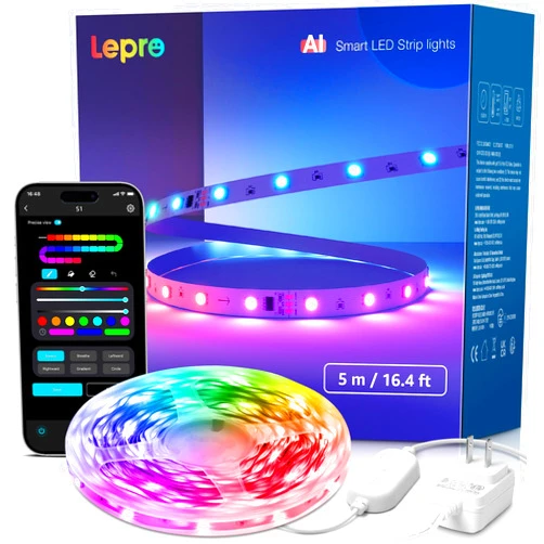 Lepro S1 AI LED Strip Lights for Bedroom - 16.4ft Smart RGB Light Strips with IC and Rainbow Chasing Effects, Color Segment DIY, AI Generated Lighting for New Year, No Remote, 2.4G Wi-Fi & Bluetooth