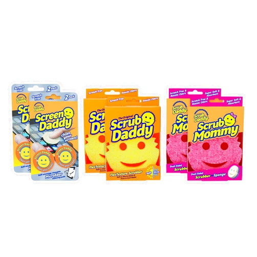 Scrub Daddy Sponge Starter Pack Bundle - Dishwashing and Home Cleaning Bundle, Contains 2 Scrub Daddy's, 2 Scrub Mommy's and 2 Screen Daddy 2ct