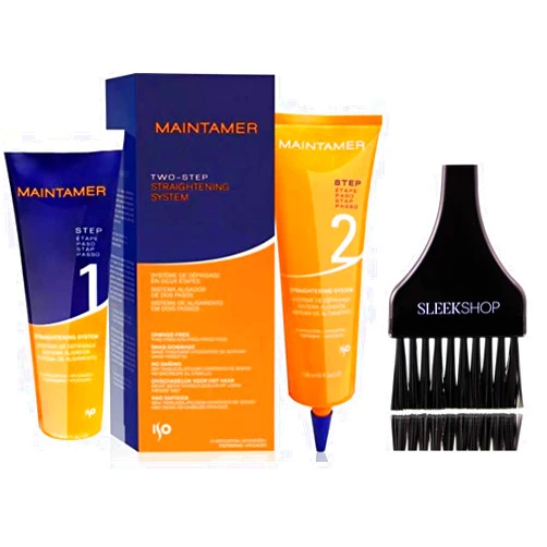 Iso MAINTAMER Two-Step STRAIGHTENING SYSTEM, Damage-Free, Thio-Free, Lye-Free, Frizz-Free (with Sleek Tint Applicator Brush) (KIT of 1 Box & 1 Applicaton)