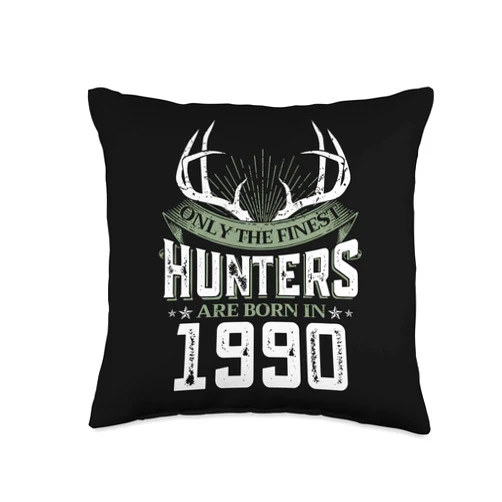 Finest Hunting Birthday Party Hunting Theme Co. 33th Birthday Deer Hunter Tee Born in 1990 33 Year Old Throw Pillow, 16x16, Multicolor