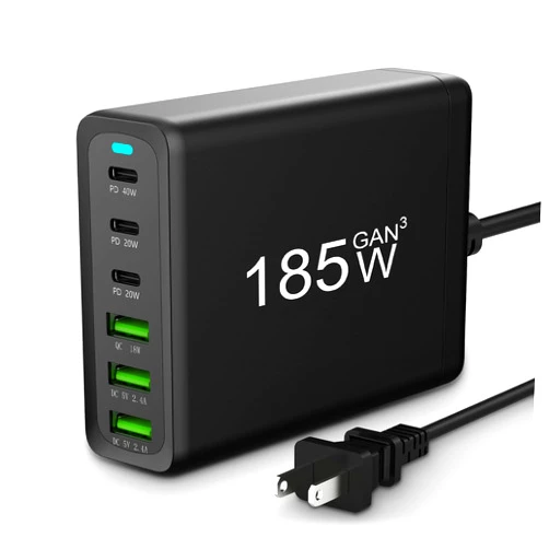 Fokynux USB C Charger Block 185W 6 Port USB C Charging Station GaN with 3 USB C and 3 USB A PD Fast USB C Wall Charger for MacBook Pro/Air iPad Pro iPhone 15 14 13 12 11 iPad Pro Max Pixel Note Galaxy...