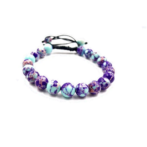 SHNAYA JEWELS AAA PURPLE SEA SEDIMENT Natural Healing Power Gemstone Crystal Beads Unisex Adjustable Macrame Bracelets 8mm