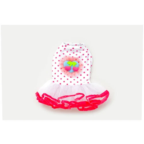 Dogloveit Grenadine Tutu Polka Dot Dress With Cherry Pattern Summer Cute Clothes For Dog Cat Puppy Pet,Pink,Small