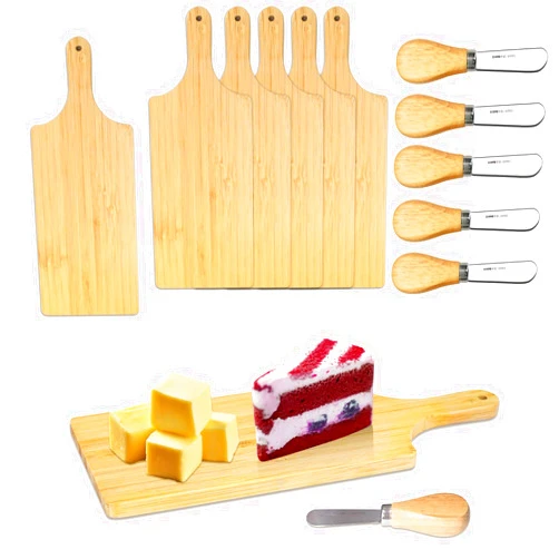 Mason Life Mini Charcuterie Boards set of 6, Cutting Boards Wood Cheese Board with knives, Thicken Bamboo Chopping Board Serving Trays Small Charcuterie Boards for Guests Wedding Party Baby Shower Giftware