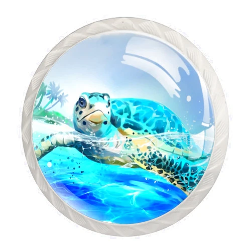 Hainualy Blue Ocean Sea Turtle 4Pack of Kitchen Cabinet Knobs Pulls Round Dresser Drawer Handle Hardware