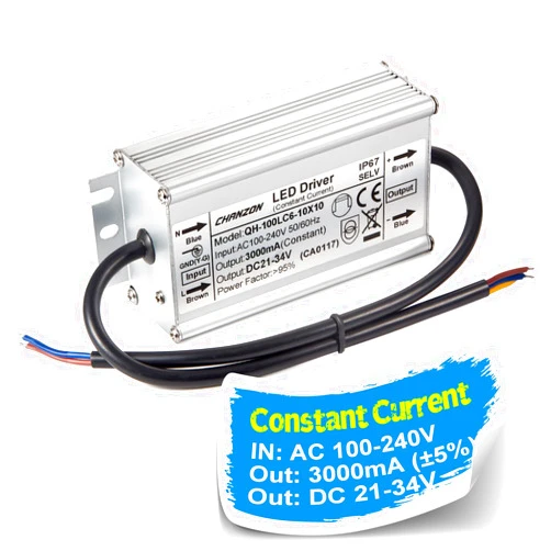 Chanzon LED Driver 3000mA (Constant Current Output) 21V-34V (in 110V-240V AC-DC) 100W IP67 Waterproof High Power Supply 3000 mA Lighting Transformer for 100 W COB Chips (Aluminium)