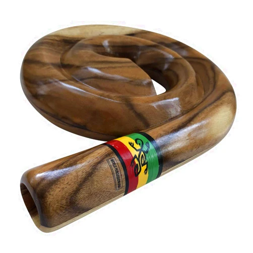 World Percussion USA Hardwood Spiral Didgeridoo Instrument - Compact Travel Didgeridoo Musical Instrument, Natural Wood Grain Finish, Rasta Gecko Stripe, Circular Breathing, Lightweight & Portable