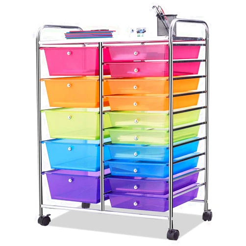 Giantex 15 Drawer Rolling Storage Cart Tools Scrapbook Paper Office School Organizer, Multicolor