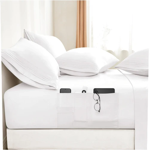 BYSURE 6 Pieces Bed Sheets Set with Pockets on Side(King, White), Sweat-Wicking Breathable Sheets, 16-inch Super Soft Hotel Embroidered Microfiber Sheet Set