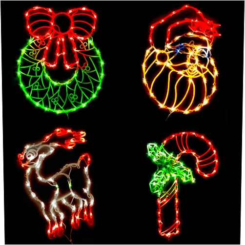GMFINE Lighted Christmas Decorations for Windows, Pack of 4 Plug-in Christmas Wreath Reindeer Santa Claus and Candy Cane Window Silhouette for Holiday New Year Winter Indoor Hanging Lights Decor