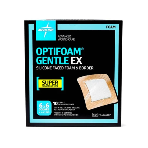 Medline Optifoam Gentle EX Bordered Foam Adhesive Dressing, 6