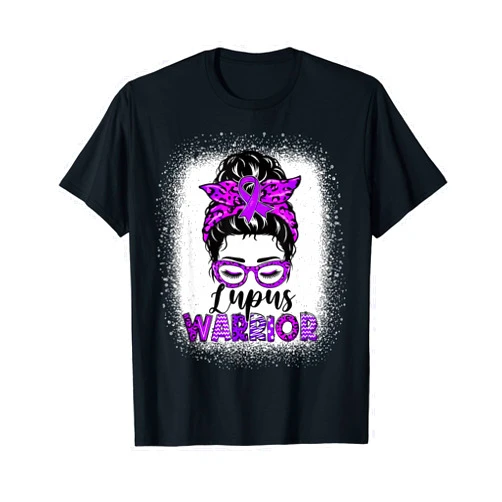 Lupus Awareness Lupus Warrior Womens Messy Bun Lupus Awareness Purple Ribbon T-Shirt