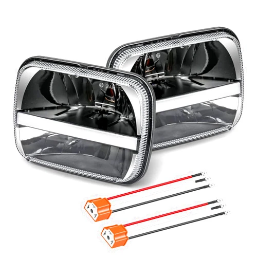 UNI-SHINE 7x6 led headlight Reflector 5x7 led headlight 2pcs White DRL Amber Turn Signal H6054 H5054 Hi/Lo Sealed Beam Headlamp Compatible with jeep Wrangler YJ Compatible with Cherokee XJ