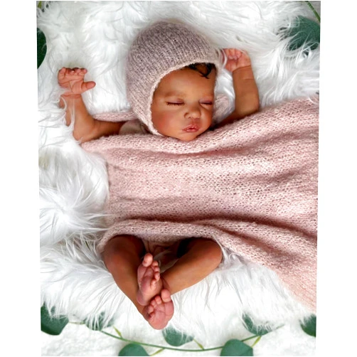 Zero Pam Realistic Reborn Baby Dolls Black 19 inch Silicone Vinyl Doll Soft Cloth Body African American Newborn Dolls with Hair Lifelike Sleeping Doll with Feeding Accessories