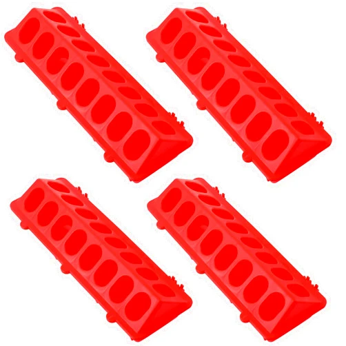 CHENGU 4 Plastic Flip Top Bird Small Poultry Feeder for Pigeon Chicken Small Poultry Feeder Duckling Quail Drinker No Mess No Waste Multihole Birds Feeding Dish Dispenser(Red)