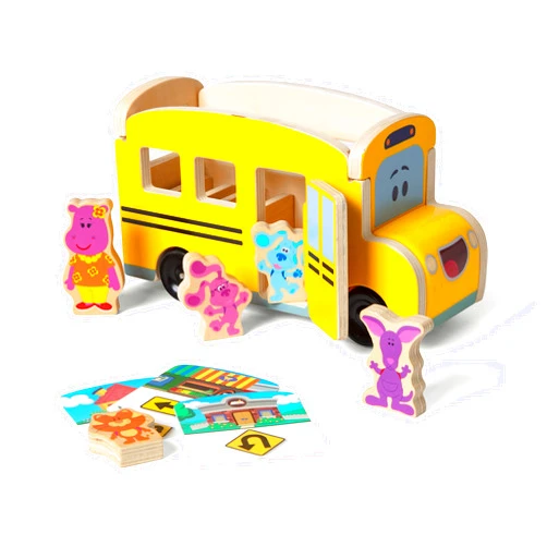 Melissa & Doug Blue's Clues & You! Wooden Pull-Back School Bus (9 Pieces)