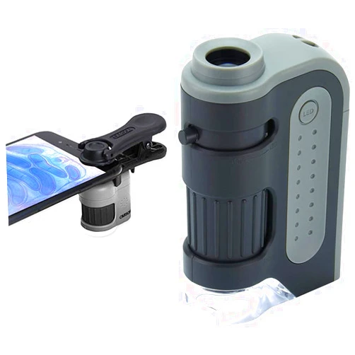Carson MicroMini 20x LED Lighted Pocket Microscope with Built-in LED and UV Flashlight and Universal Smartphone Digiscoping Adapter Clip & MicroBrite Plus 60x-120x LED Lighted Pocket Microscope