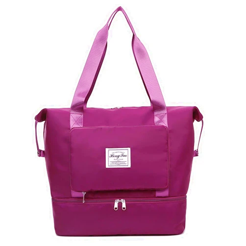 NWLR 2022 New Foldable Dry/Wet Separation Travel Duffel Bag with Shoe Compartment Large Capacity Folding Weekender Overnight Bag Lightweight Waterproof Gym Tote Bag (F-Fuchsia)