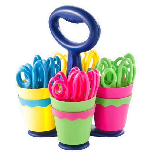 Westcott School Scissor Caddy and 5-Inch Blunt Safety Scissors for Kids, Assorted, 24 Pack (14756)