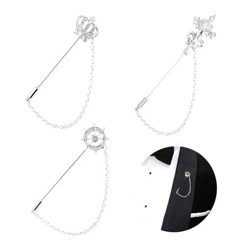 Huture 3 Packs Men's Brooch Lapel Pin Crown Rudder Cross Badge Hanging Chains Collar for Career Suit Tuxedo of Shirts Tie Hat Scarf for Boyfriend Father Birthday Silver