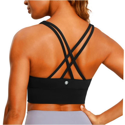 CRZ YOGA Womens Strappy Longline Sports Bra - Medium Impact Criss Cross Yoga Padded Workout Crop Top