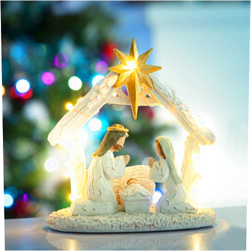 HADM Nativity Set for Christmas Indoor Nativity Scene Indoor Christmas Decoration with LED Lights Christmas Tabletop Decoration Memory (Figurines Nativity Scene)