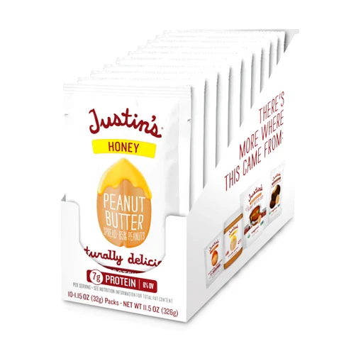 Justin's Honey Peanut Butter Squeeze Packs, Gluten-free, Non-GMO, Responsibly Sourced, 1.15 Ounce (10 Pack)