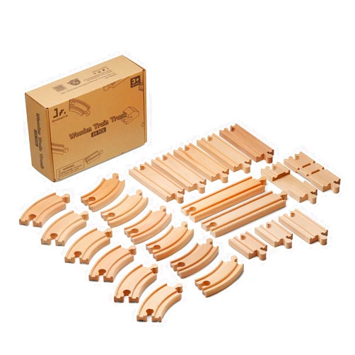 SainSmart Jr. Wooden Train Track 24pcs, Track Expansion Compatible with All Major Brands Toddler Railway Toy Train Set Boys Train Set 3+