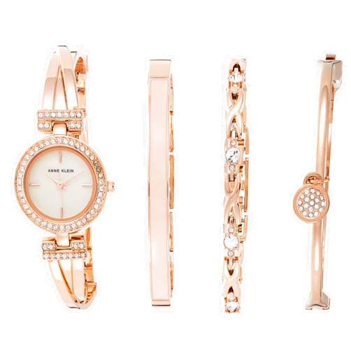 Anne Klein Women's Premium Crystal Accented Bangle Watch and Bracelet Set, AK/2238