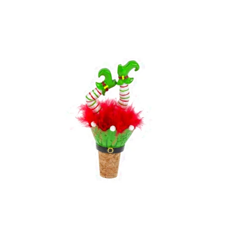 Ganz Christmas Wiggle Legs Wine Bottle Stopper Marabou Feathers- Mrs. Claus, Santa or Elf (Elf)