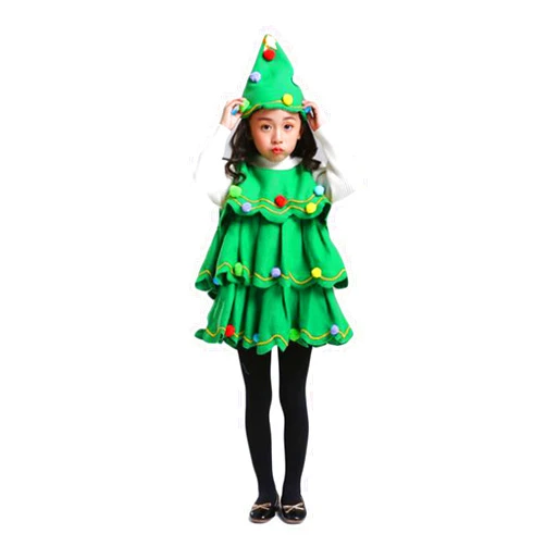 RWYBEIW Christmas Tree Costume for Kids Girls Christmas Tree Shape Sleeveless Dress+ Xmas Tree Hat Christmas Cosplay Dress Up