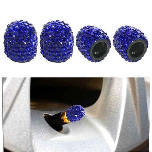 Bylikeho 4Pack Tire Valve Caps,Bling Car Accessories for Women,Tire Valve Stem Caps,Crystal Rhinestone Wheel Tire Valve Cap,Car Valve Stem Covers for Cars,SUVs,Bike,Trucks,Motorcycles (Dark Blue)
