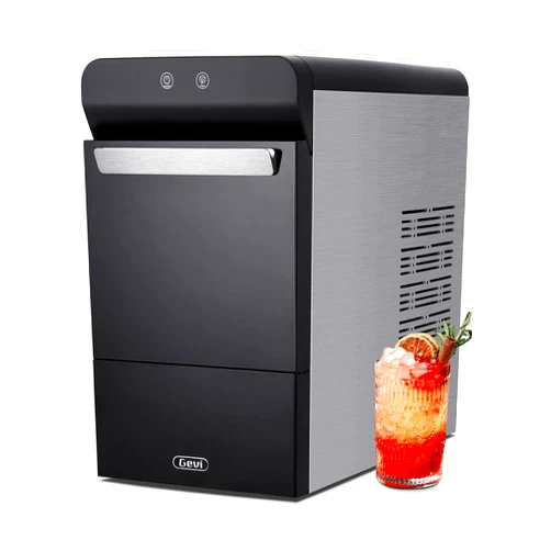 Gevi Household V2.0 Countertop Gemi Nugget Ice Maker | Self-Cleaning Pellet Ice Machine | Open and Pour Water Refill | Stainless Steel Housing | Fit Under Wall Cabinet | Black