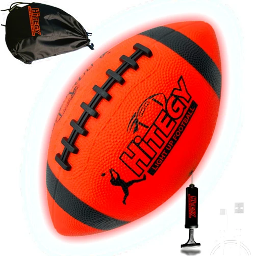 HITEGY Rechargeable Glow in The Dark Football - USB Charging, Official Size 6, Light Up with Every Catch and Throw, Includes Pump & Charging Cable - Rechargeable Light Up Football