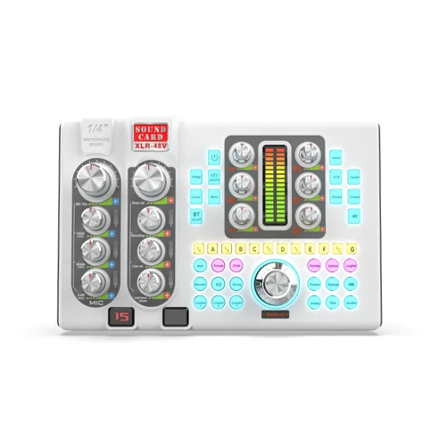 Hosabely Audio Interface with 48V Phantom Power, Noise Reduction, Customize Sound Pads for Live Streaming, Podcasting, Recording, Gaming, PC, Guitar (White)