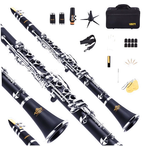 Jinqu YANASON B Flat Clarinet,Bb Beginner Student Clarinet Bb Nickel-Plated 17 Key Clariet for School Band Orchestra adult kid with Hard Foam Case,Barrels*2,Pads*8,Stand, Cleaning Kit,Gloves,Strap,Reeds*8