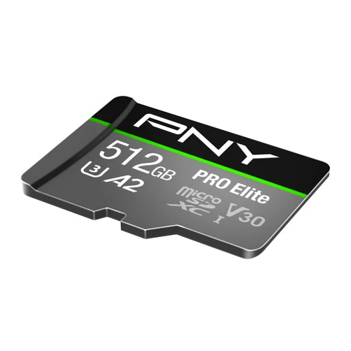 PNY P-SDUX512U3100PRO-GE 512GB PRO Elite Class 10 U3 V30 microSDXC Flash Memory Card - 100MB/s, Class 10, U3, V30, A2, 4K UHD, Full HD, UHS-I, Micro SD