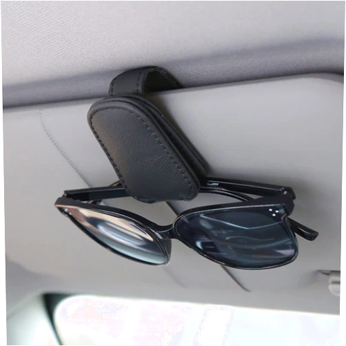 KIWEN Sunglasses Holders for Car Visor, Magnetic Leather Glasses Eyeglass Clip for Car, Ticket Card Clip Sunglasses Mount, Car Visor Accessories Gadgets (1, Black)